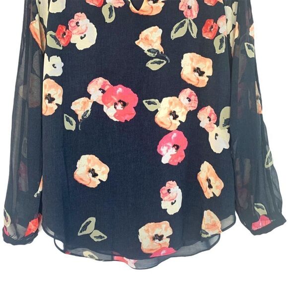 Cabi Navy and Floral Semi Shear Long Sleeve Top - Picture 3 of 8